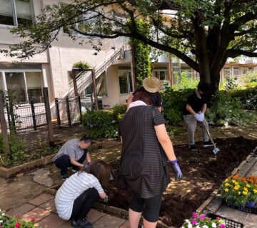 苗を植えるために、土をほぐす作業からはじめます。